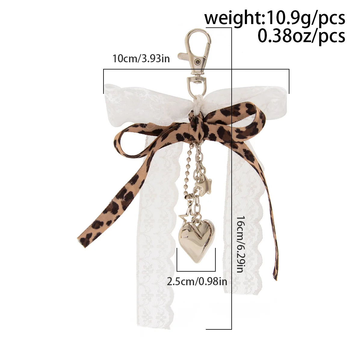 Goth Y2K Lace Leopard Bow Key Chain Heart Charm Pendant Kawaii Key Chain for Bag Accessory Women Trendy Tassel Chain Jewelry