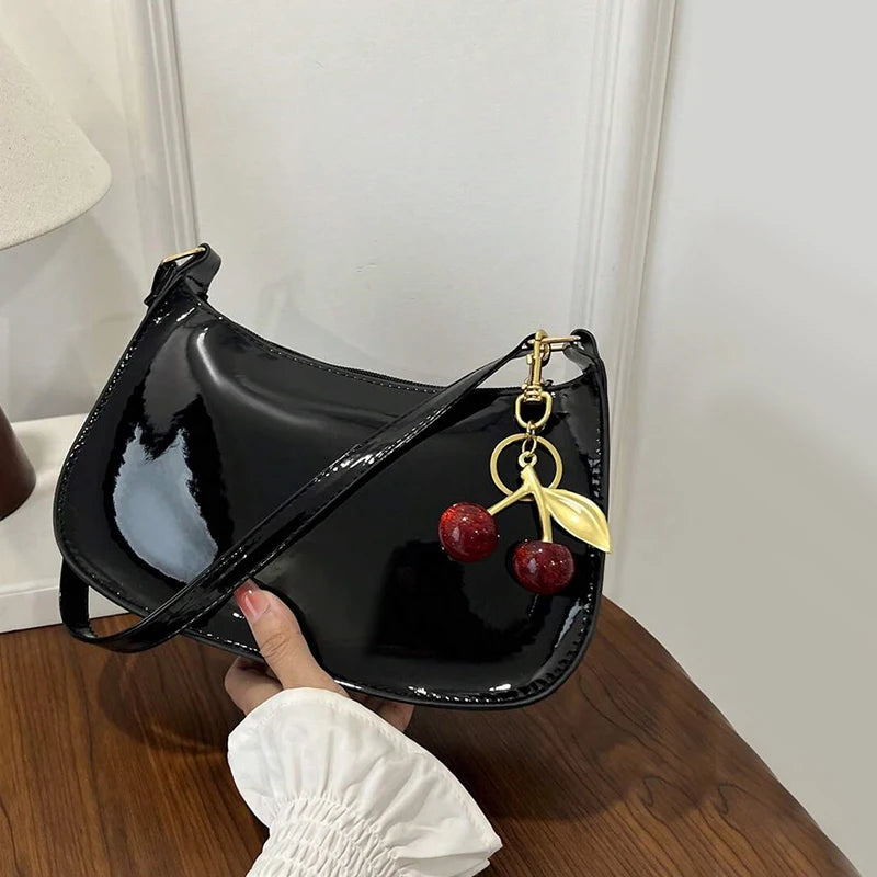 Fashion Solid Color Cherry Pendant Shoulder Bag